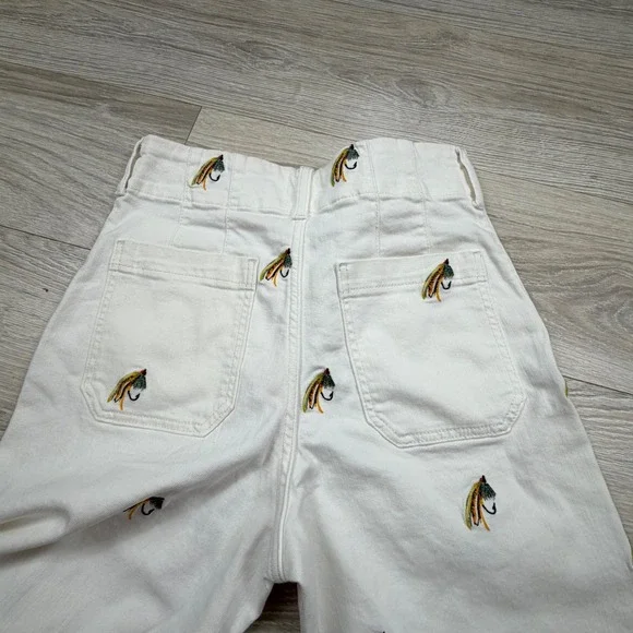 Maeve Anthropologie The Colette Wide Leg Pants White Fishing Fly Embroidered 29 - Picture 9 of 10